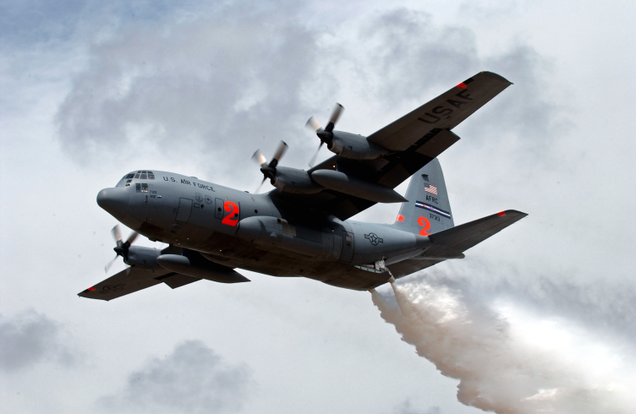 The remarkable C-130 has been adapted into a myriad of roles, from cargo hauling to personnel carrying to gunship. Here, a C-130 from the 302nd Air Wing makes a water drop over New Mexico during a training mission. (US Air Force)